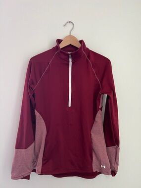 Under Armour | Fitted Coldgear Burgundy 1/4 Zip Athletic Pullover #1370199 Med